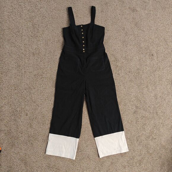 Anthropologie Maeve Jumpsuit Women's 10 Colette Linen Cropped Wide-Leg Overalls - Picture 2 of 15